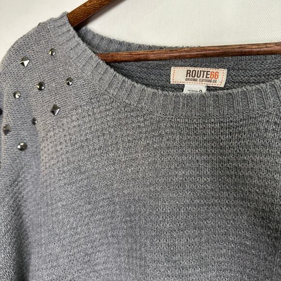 ROUTE 66 Size Large Dark Gray Knit Sweater with Studs - Picture 5 of 11